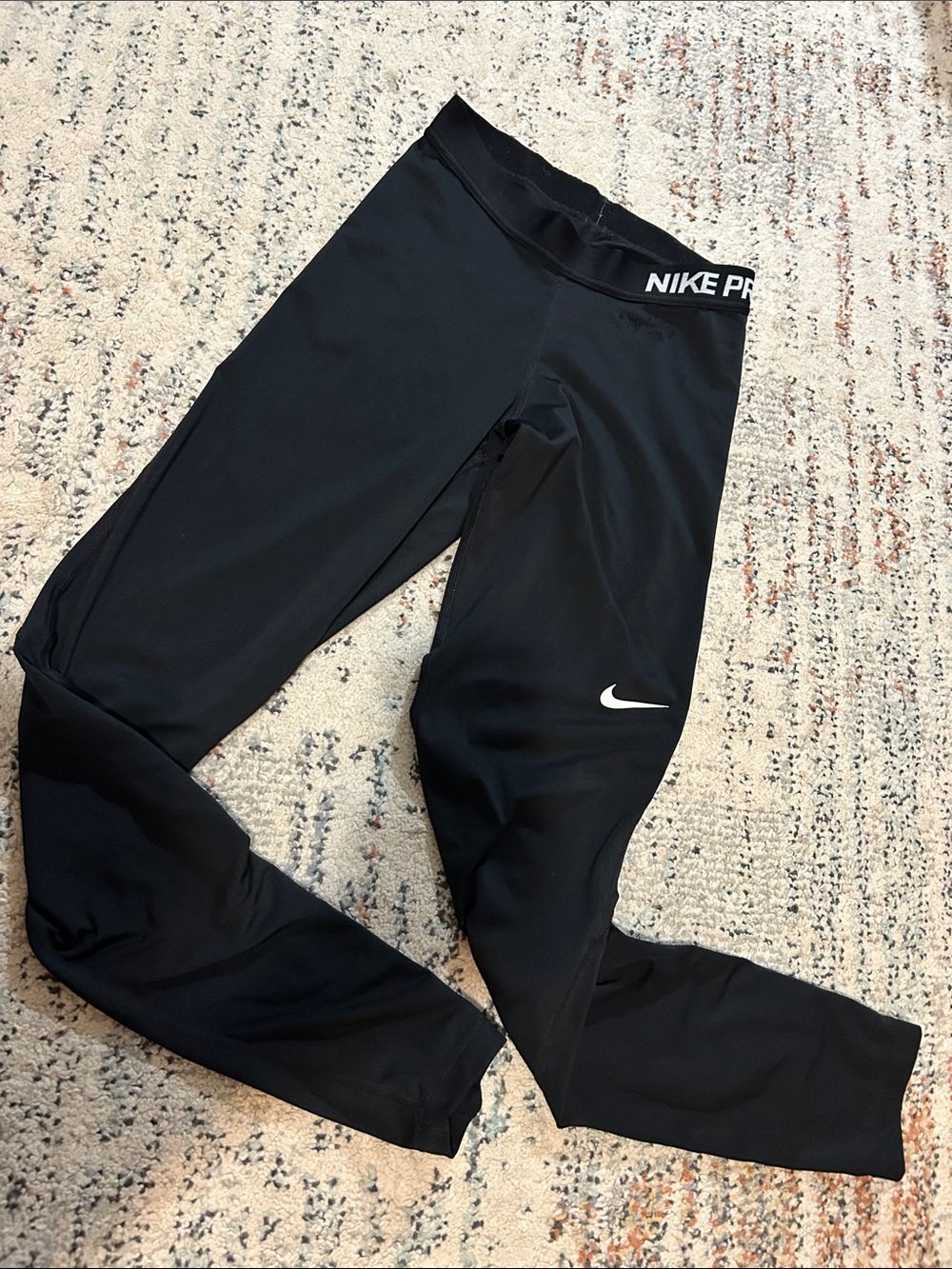 Nike Black Leggings with White Swoosh - Women’s Small